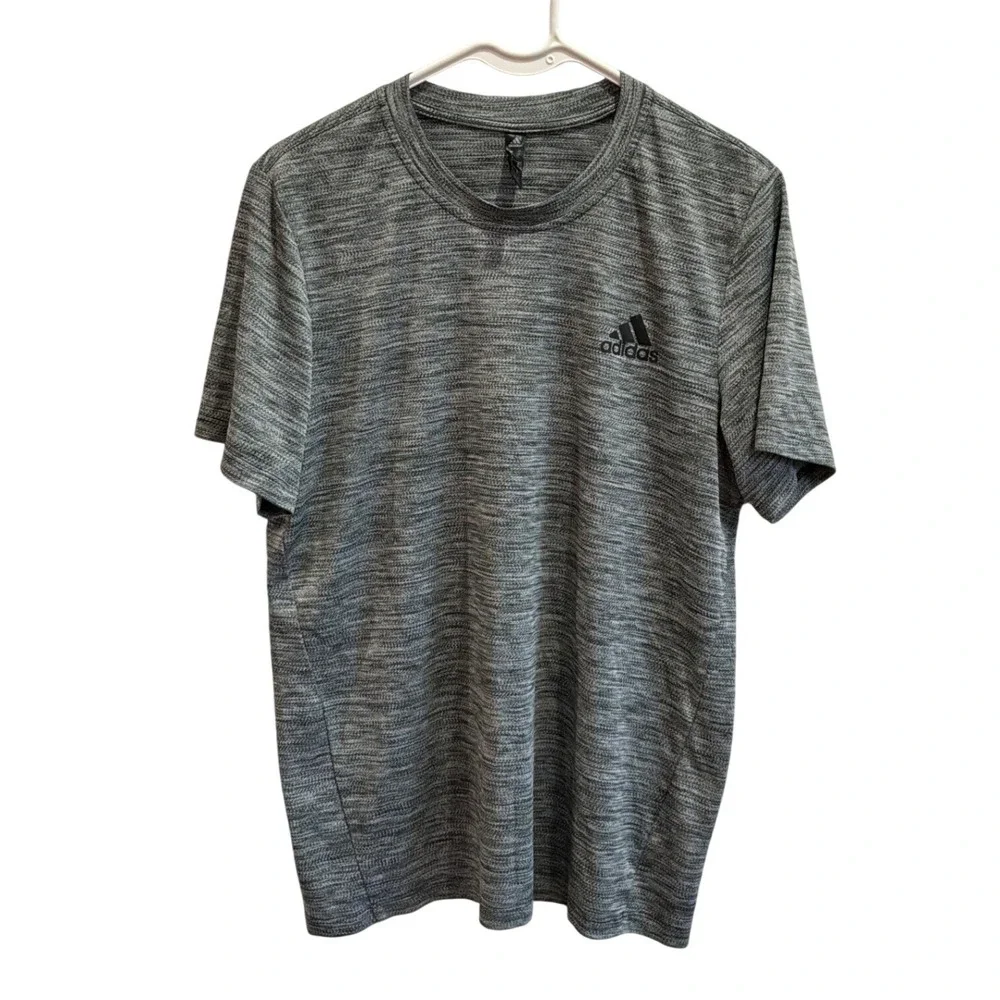 Adidas Mens Space Dye Performance T-Shirt Grey Black Athletic Gym Top Size M